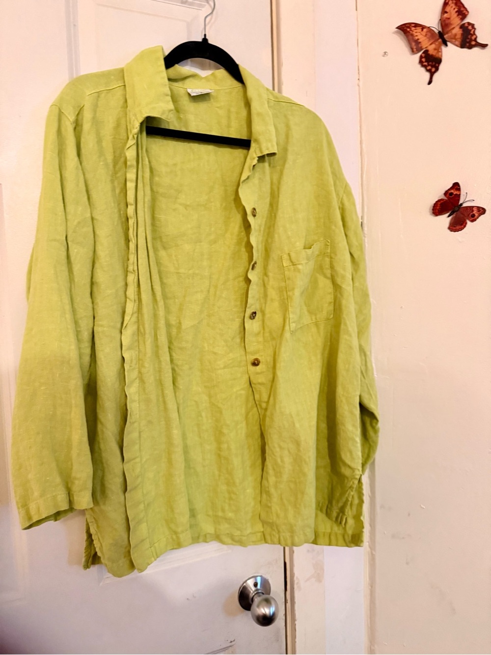 Light Green Linen Button-Up Shirt Jacket